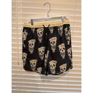 Stance FreshTek Mens Pizza Skull Graphic Athletic Shorts Black Cream Size Medium